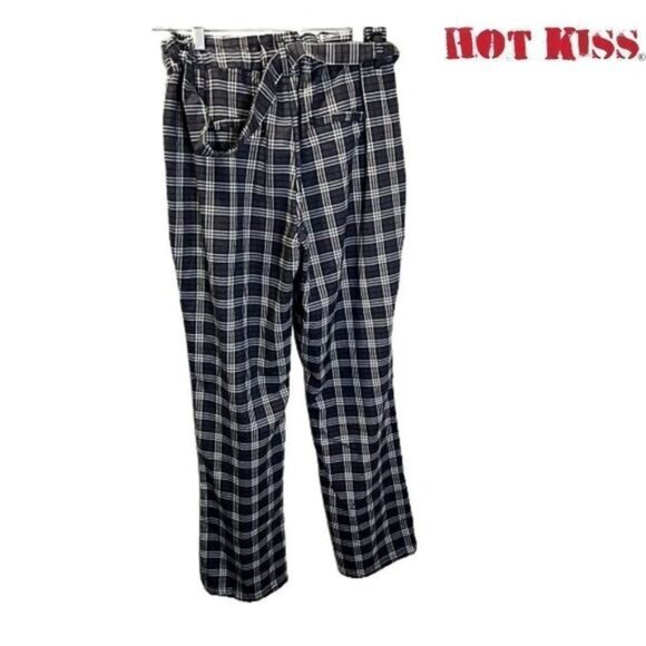 Hot Kiss Women's High Waist Paper Bag Plaid Pull On‎ Pants Elastic Waist - Picture 2 of 6